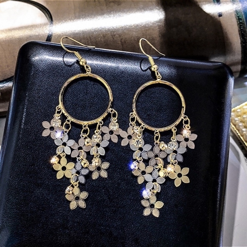 2/$20! Gold/Silver w/Crystals Flower Earrings - Picture 3 of 9